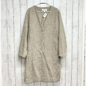 Prologue Jacket Women Size Medium Beige Front Button Long Sleeve Tweed Coat